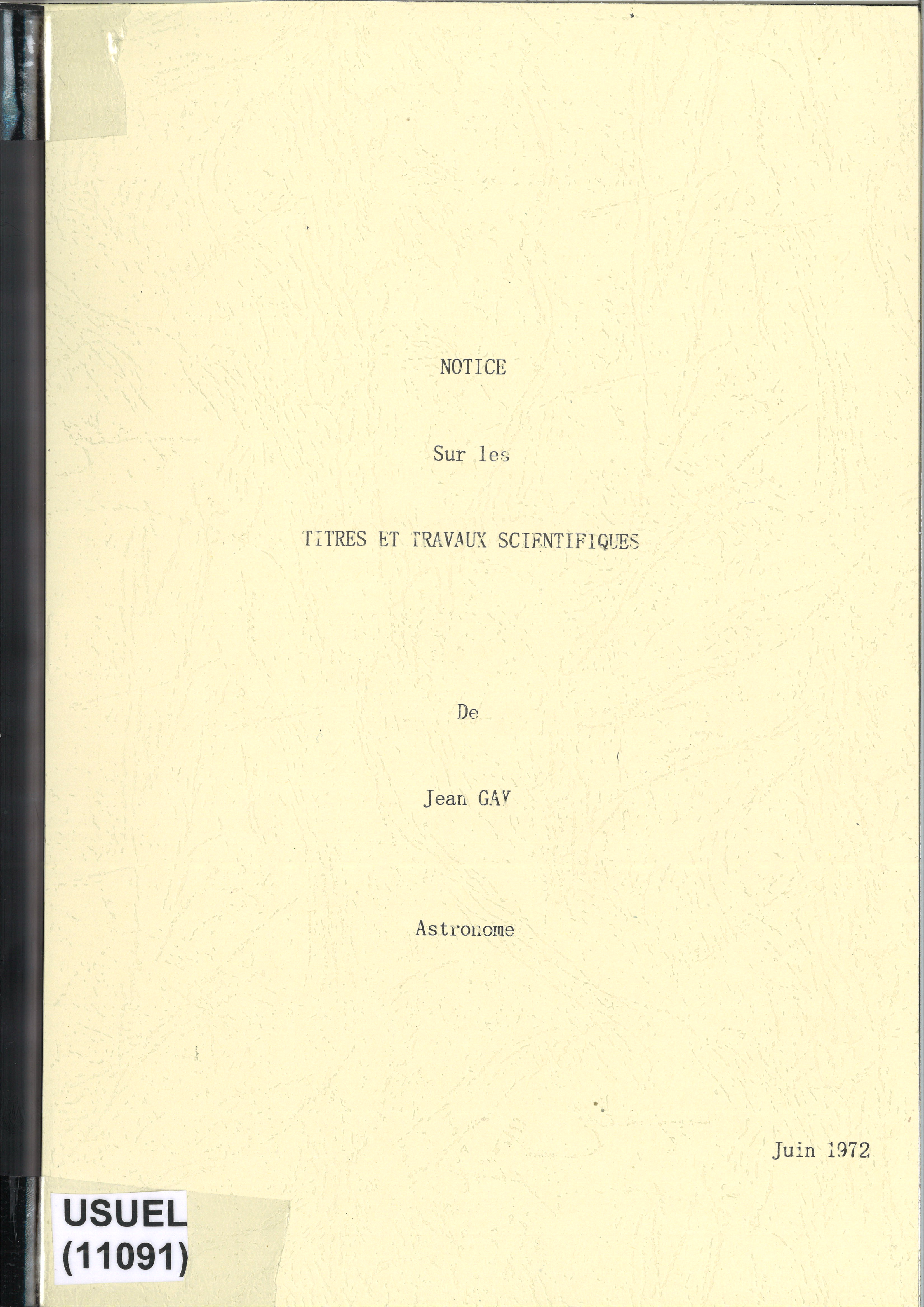 OCA NI 011091 W239 JEAN GAY NOTICE TITRE TRAVAUX